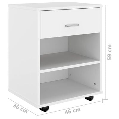 vidaXL Rolling Cabinet White 46x36x59 cm Engineered Wood, white vidaXL Rolling Cabinet White 46x36x59 cm Engineered Wood