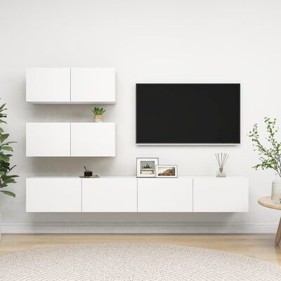 vidaXL 4 Piece TV Cabinet Set White Engineered Wood, white vidaXL 4 Piece TV Cabinet Set White Engineered Wood