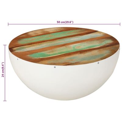 vidaXL Bowl-shaped Coffee Table White Ø50x24 cm Solid Wood Reclaimed