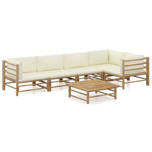 vidaXL 6 Piece Garden Lounge Set with Cream White Cushions Bamboo