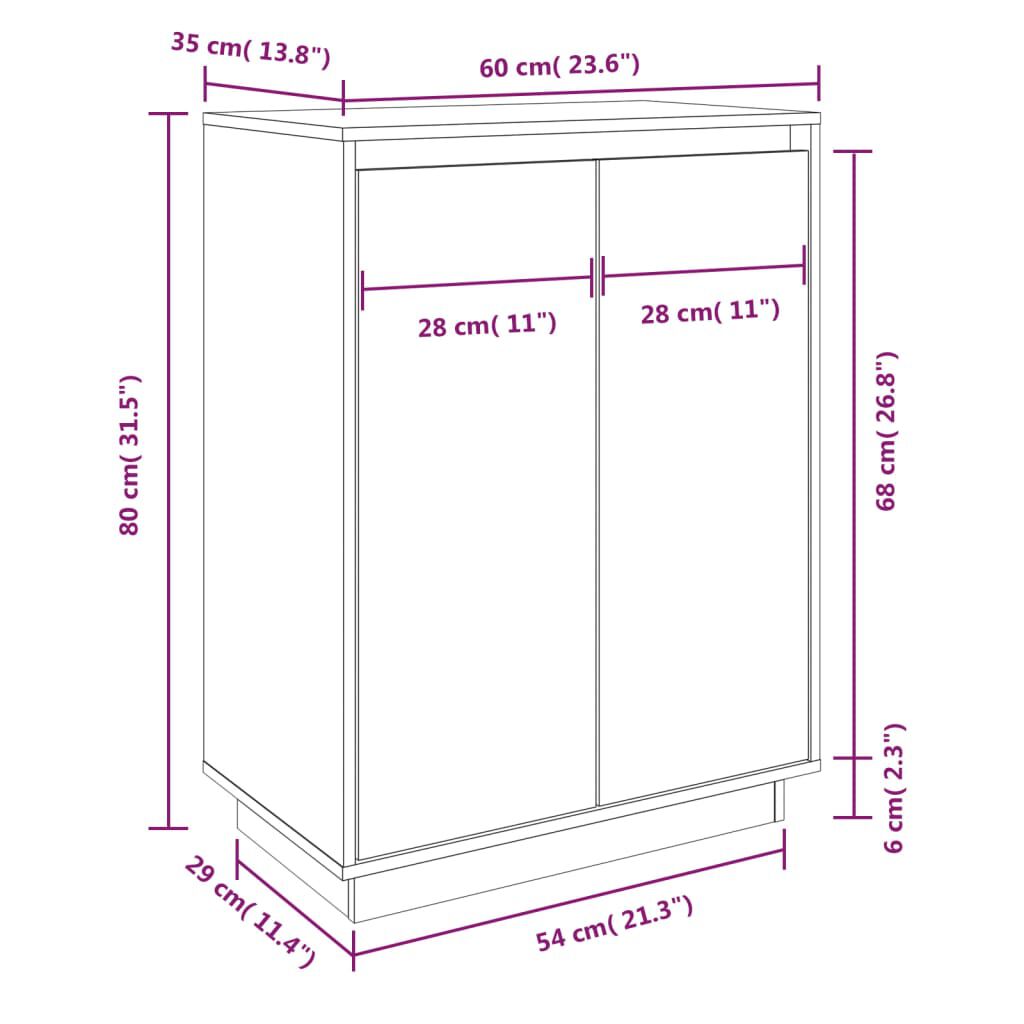 vidaXL Shoe Cabinet White 60x35x80 cm Solid Wood Pine