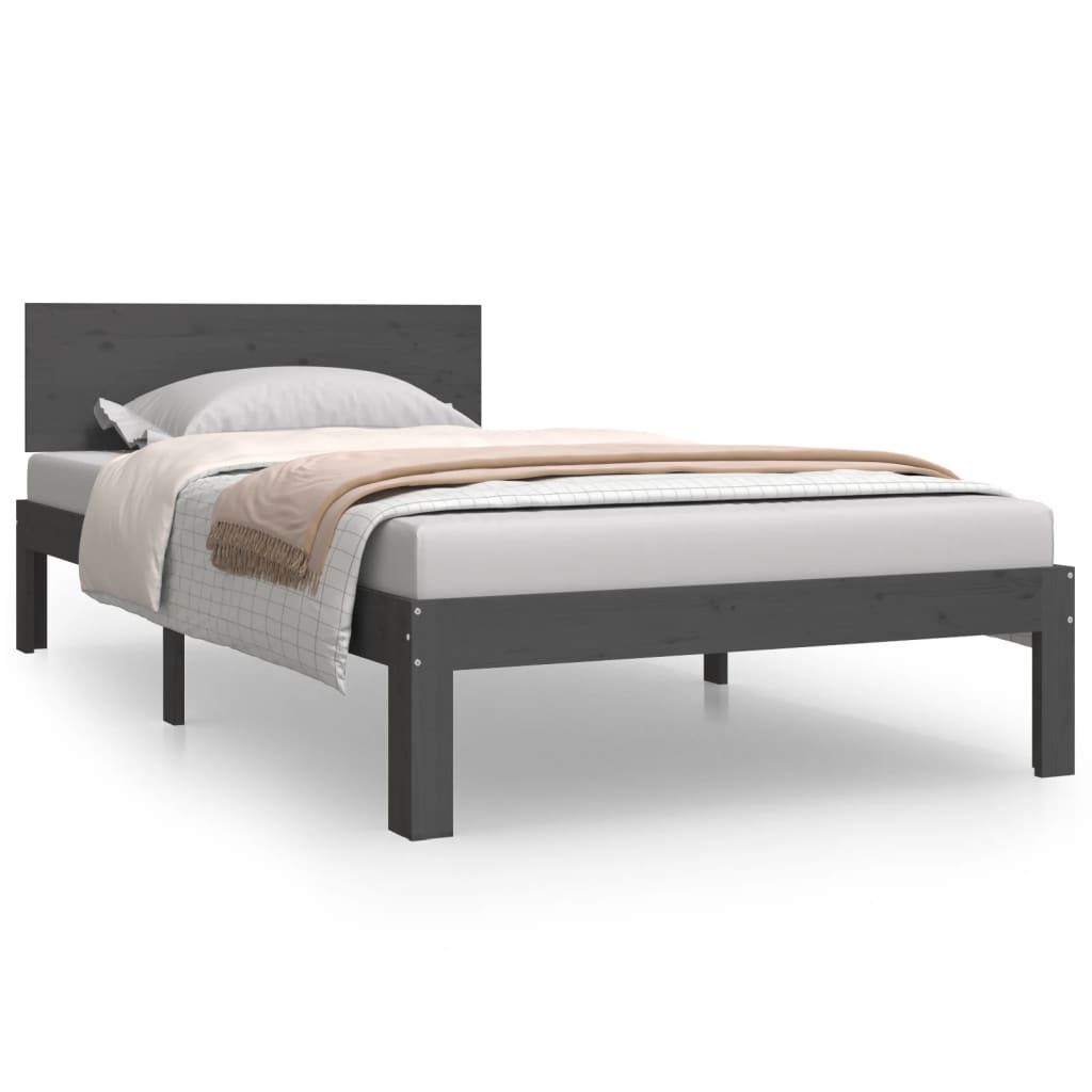 vidaXL Bed Frame without Mattress Grey Solid Wood Pine 100x200cm