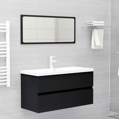vidaXL Sink Cabinet Black 90x38.5x45 cm Engineered Wood, black vidaXL Sink Cabinet Black 90x38.5x45 cm Engineered Wood