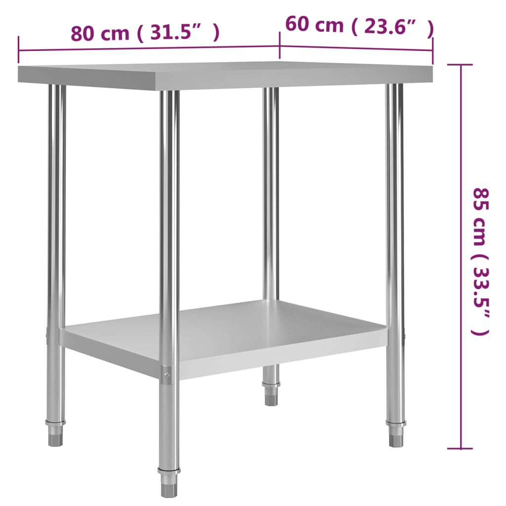 vidaXL Kitchen Work Table 80x60x85 cm Stainless Steel
