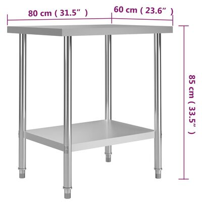 vidaXL Kitchen Work Table 80x60x85 cm Stainless Steel,  vidaXL Kitchen Work Table 80x60x85 cm Stainless Steel