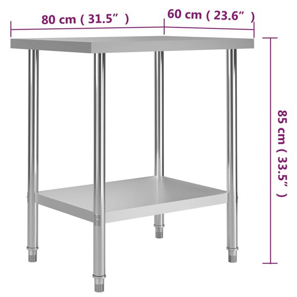 vidaXL Kitchen Work Table 80x60x85 cm Stainless Steel