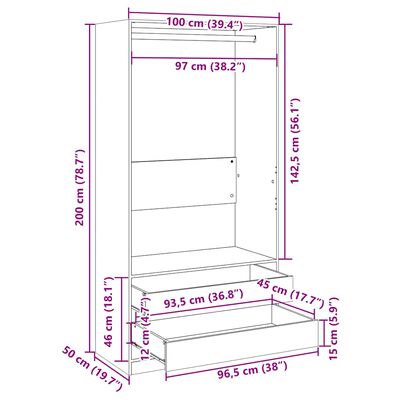 vidaXL Wardrobe Black 100x50x200 cm Engineered Wood, black vidaXL Wardrobe Black 100x50x200 cm Engineered Wood