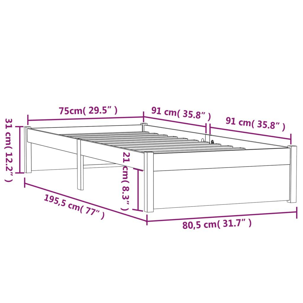 vidaXL Bed Frame without Mattress Solid Wood 75x190 cm Small Single Small Single