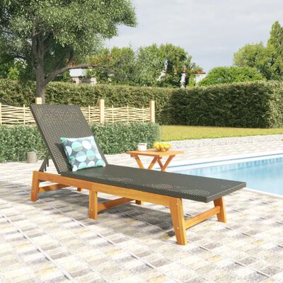 vidaXL Sun Lounger with Table Poly Rattan and Solid Wood Acacia,  vidaXL Sun Lounger with Table Poly Rattan and Solid Wood Acacia