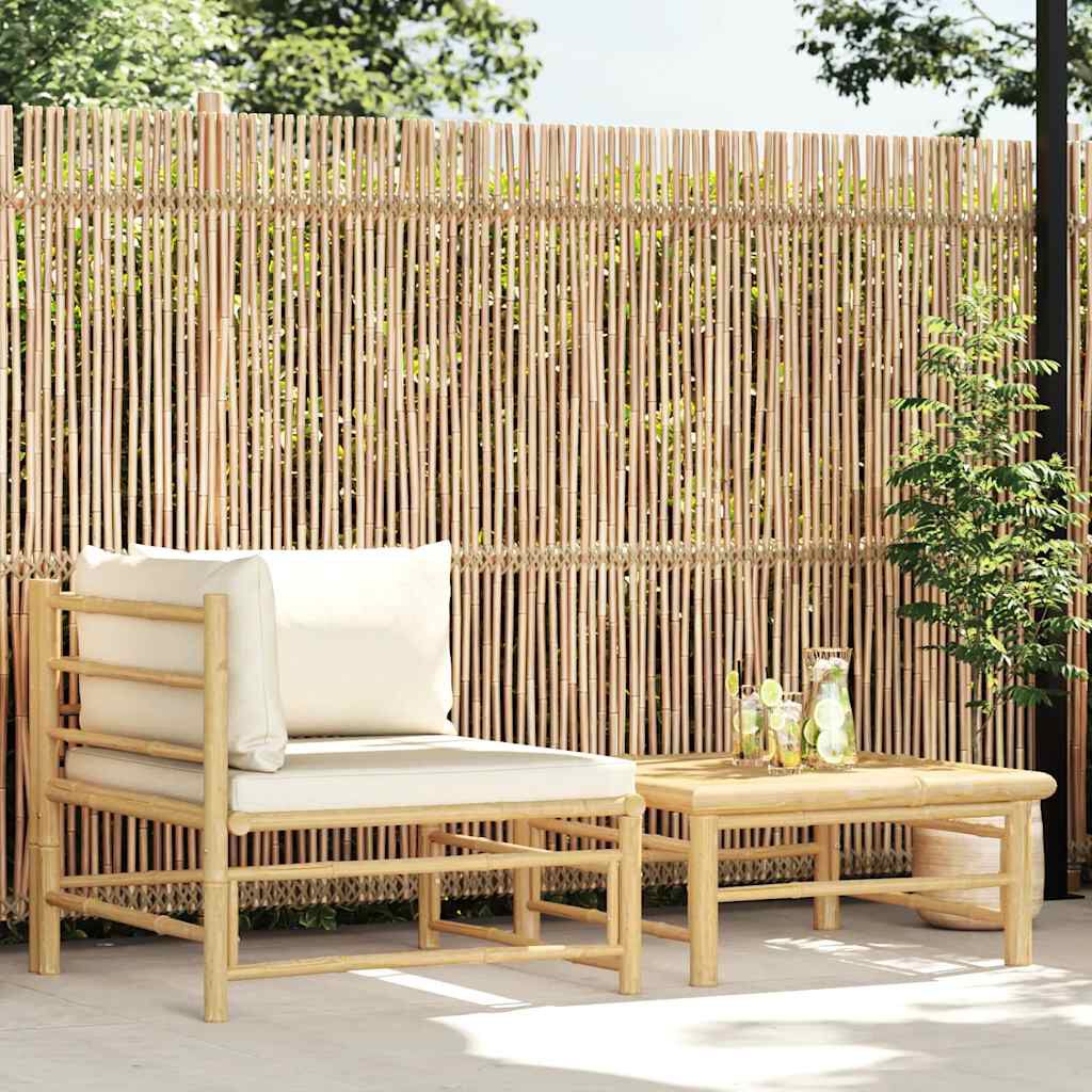 vidaXL 2 Piece Garden Lounge Set with Cream White Cushions Bamboo