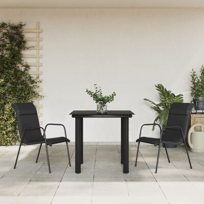 vidaXL 3 Piece Garden Dining Set Black Steel and Textilene,  vidaXL 3 Piece Garden Dining Set Black Steel and Textilene