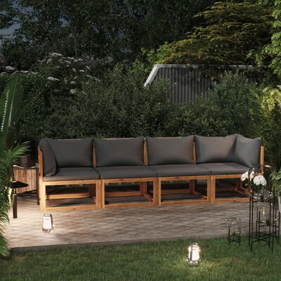 vidaXL 4-Seater Garden Sofa with Cushion Solid Acacia Wood, dark grey vidaXL 4-Seater Garden Sofa with Cushion Solid Acacia Wood