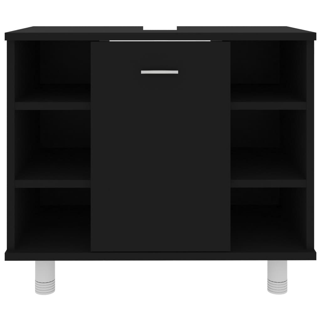 vidaXL 4 Piece Bathroom Furniture Set Black Engineered Wood