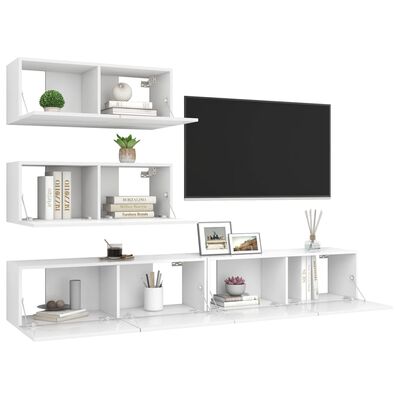 vidaXL 4 Piece TV Cabinet Set White Engineered Wood, white vidaXL 4 Piece TV Cabinet Set White Engineered Wood