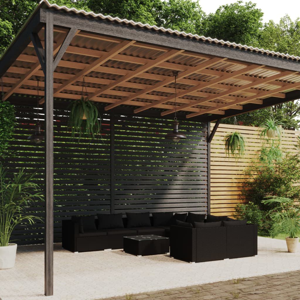 vidaXL 9 Piece Garden Lounge Set with Cushions Poly Rattan Black