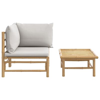 vidaXL 2 Piece Garden Lounge Set with Light Grey Cushions Bamboo