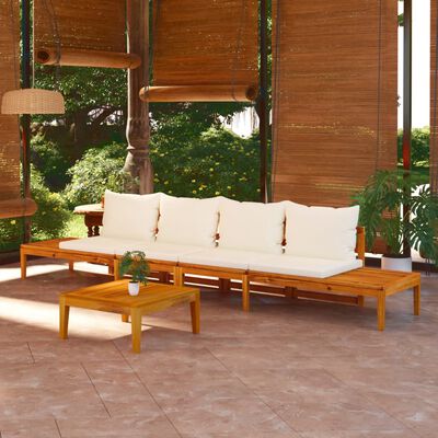vidaXL Garden Benches with Cream White Cushions 2 pcs Acacia Wood