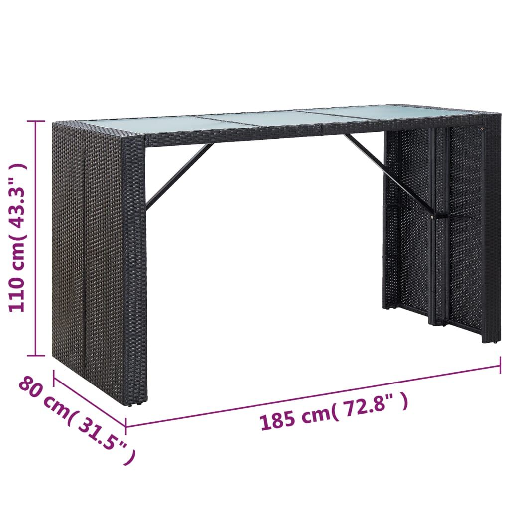 vidaXL 7 Piece Garden Bar Set with Cushions Poly Rattan Black