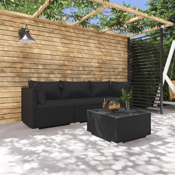 vidaXL 4 Piece Garden Lounge Set with Cushions Poly Rattan Black