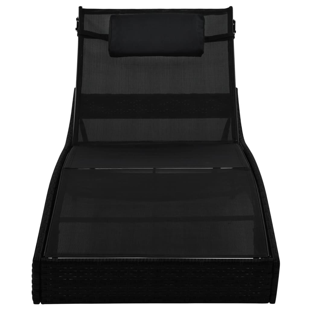 vidaXL Sun Loungers 2 pcs with Table Poly Rattan and Textilene Black