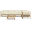 vidaXL 6 Piece Garden Lounge Set with Cream White Cushions Bamboo