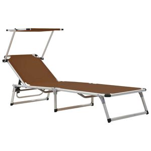 vidaXL Folding Sun Lounger with Roof Aluminium and Textilene Brown