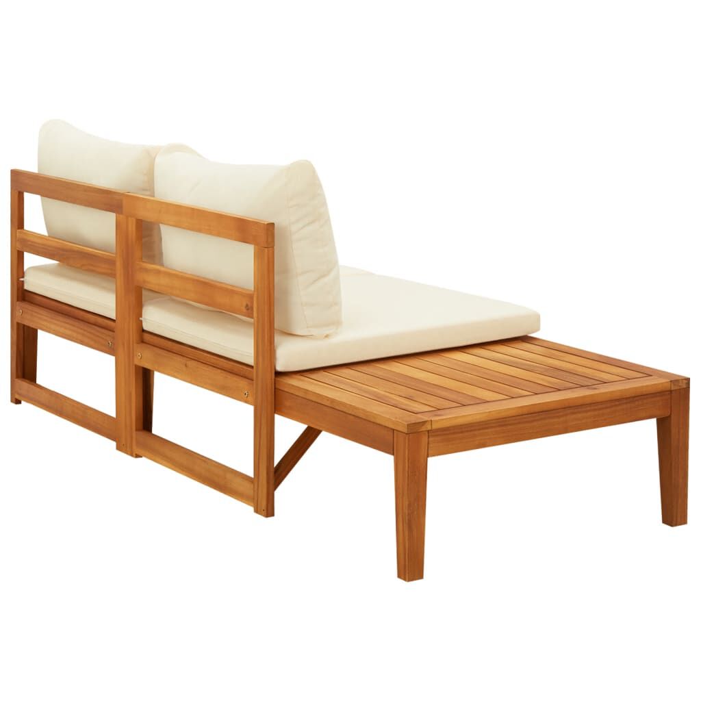 vidaXL Garden Bench with Table Cream White Cushions Solid Acacia Wood