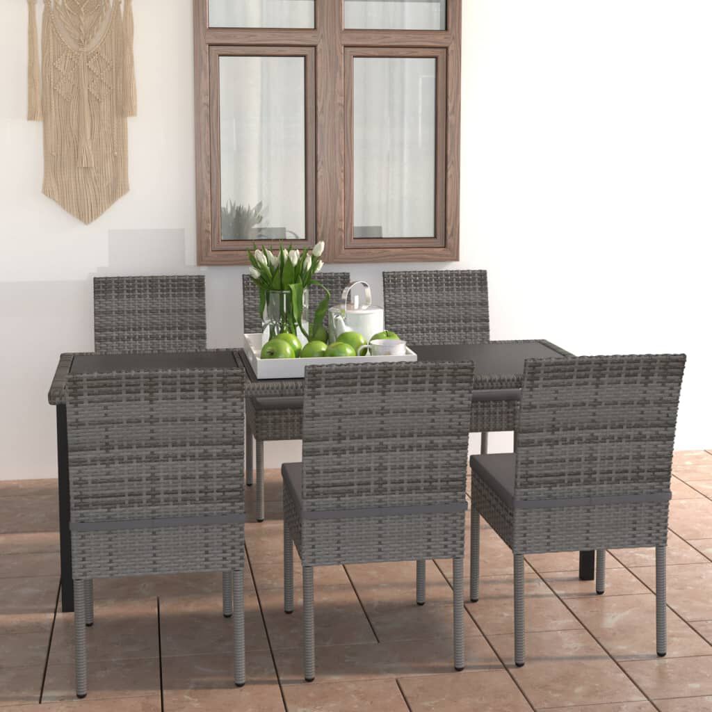 vidaXL 7 Piece Garden Dining Set Poly Rattan Grey