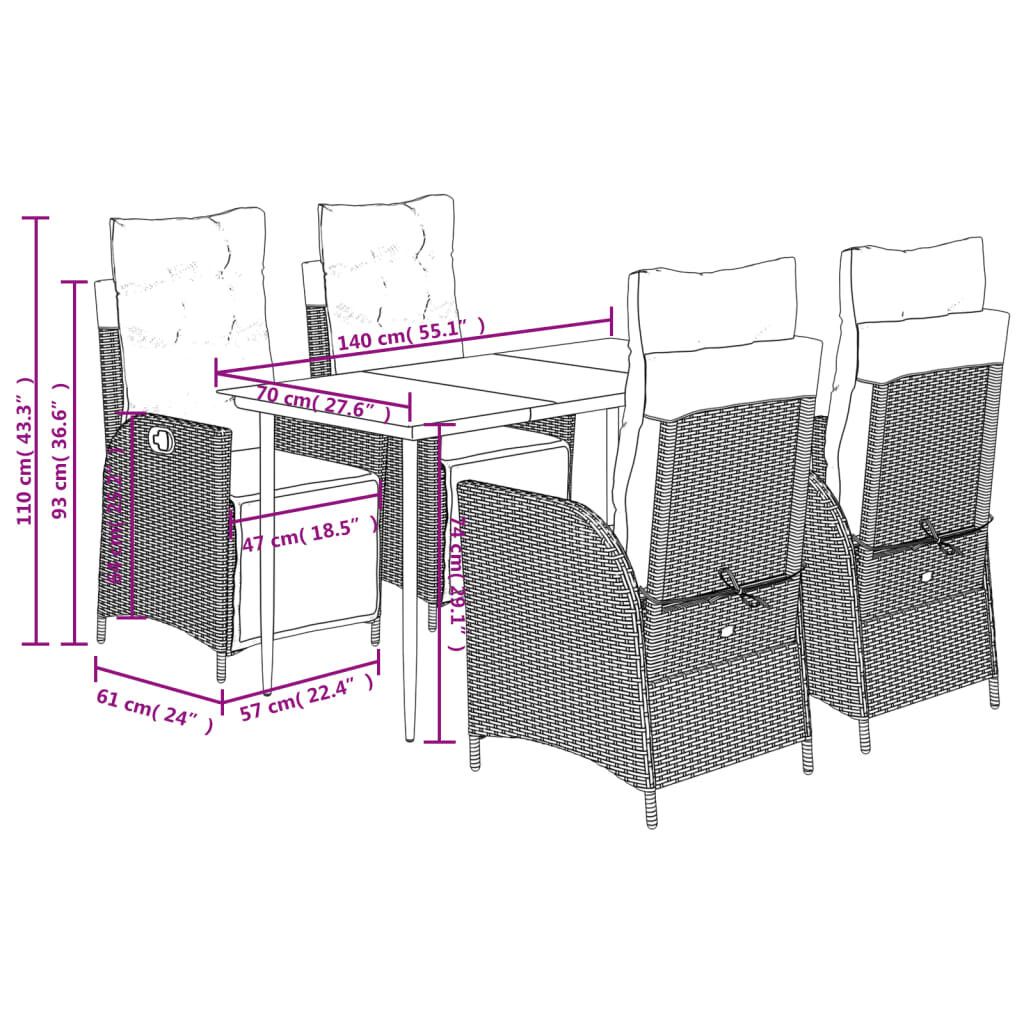 vidaXL 5 Piece Garden Dining Set with Cushions Black Poly Rattan