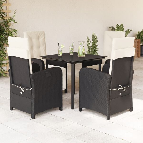 vidaXL 5 Piece Garden Dining Set with Cushions Black Poly Rattan