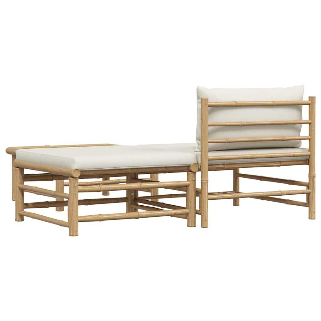 vidaXL 3 Piece Garden Lounge Set with Cream White Cushions Bamboo