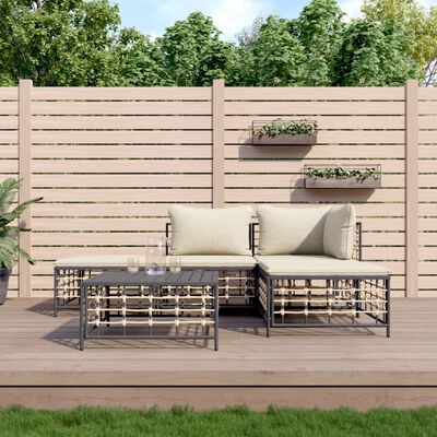 vidaXL 5 Piece Garden Lounge Set with Cushions Anthracite Poly Rattan,  vidaXL 5 Piece Garden Lounge Set with Cushions Anthracite Poly Rattan