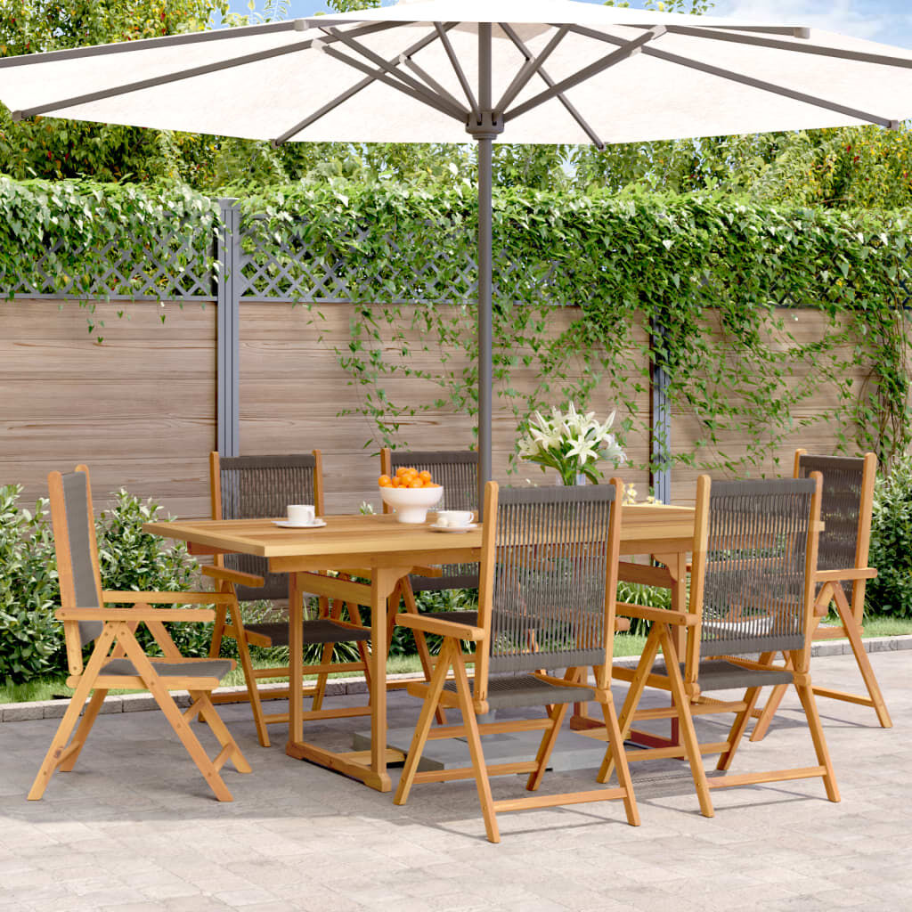 vidaXL 7 Piece Garden Dining Set Grey Polypropylene and Solid Wood