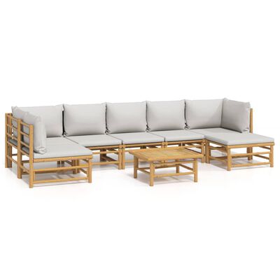 vidaXL 8 Piece Garden Lounge Set with Light Grey Cushions Bamboo,  vidaXL 8 Piece Garden Lounge Set with Light Grey Cushions Bamboo