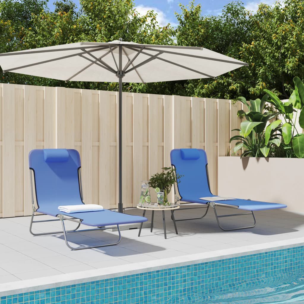 vidaXL Folding Sun Loungers 2 pcs Blue Textilene and Steel