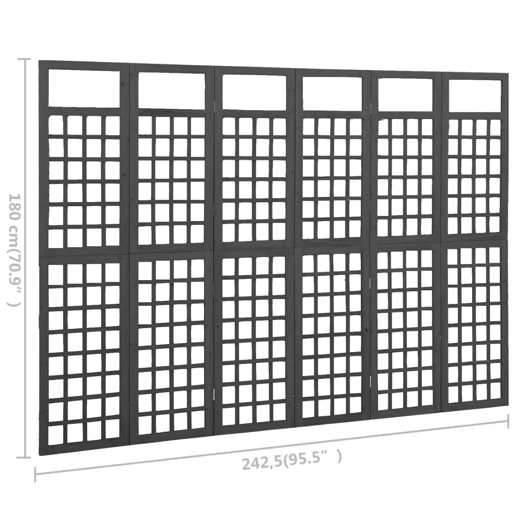 vidaXL 6-Panel Room Divider/Trellis Solid Fir Wood Black 242.5x180 cm