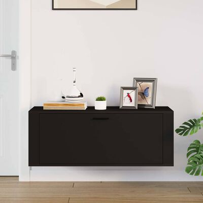 vidaXL Wall Shoe Cabinet Black 100x35x38 cm Engineered Wood, black vidaXL Wall Shoe Cabinet Black 100x35x38 cm Engineered Wood