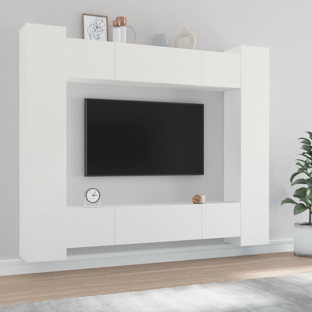 vidaXL 8 Piece TV Cabinet Set White Engineered Wood