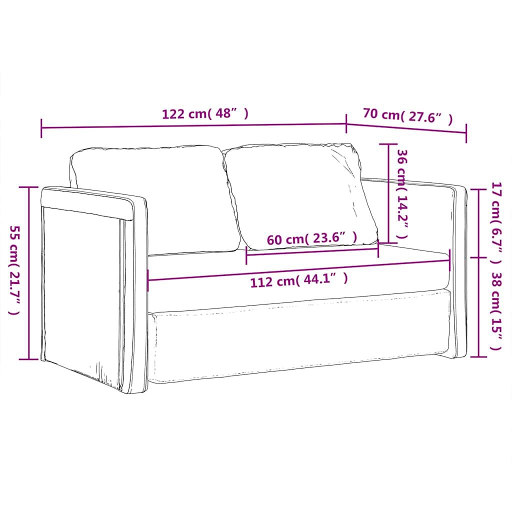 vidaXL Floor Sofa Bed 2-in-1 Light Grey 122x204x55 cm Velvet