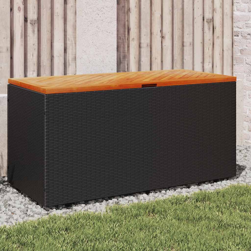 vidaXL Garden Storage Box Black 110x50x54 cm Poly Rattan Acacia Wood