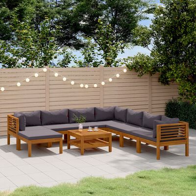 vidaXL 9 Piece Garden Lounge Set with Cushion Solid Acacia Wood, dark grey vidaXL 9 Piece Garden Lounge Set with Cushion Solid Acacia Wood