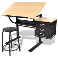 Three Drawers Tiltable Tabletop Drawing Table with Stool,  Three Drawers Tiltable Tabletop Drawing Table with Stool