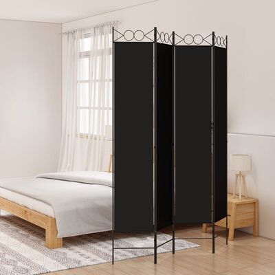vidaXL 4-Panel Room Divider Black 160x220 cm Fabric, black vidaXL 4-Panel Room Divider Black 160x220 cm Fabric