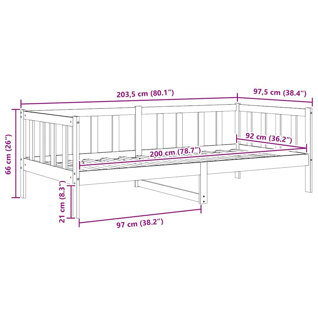 vidaXL Day Bed without Mattress Grey Solid Wood Pine 90x200cm