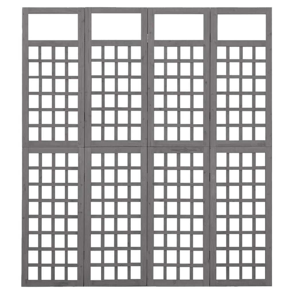 vidaXL 4-Panel Room Divider/Trellis Solid Fir Wood Grey 161x180 cm