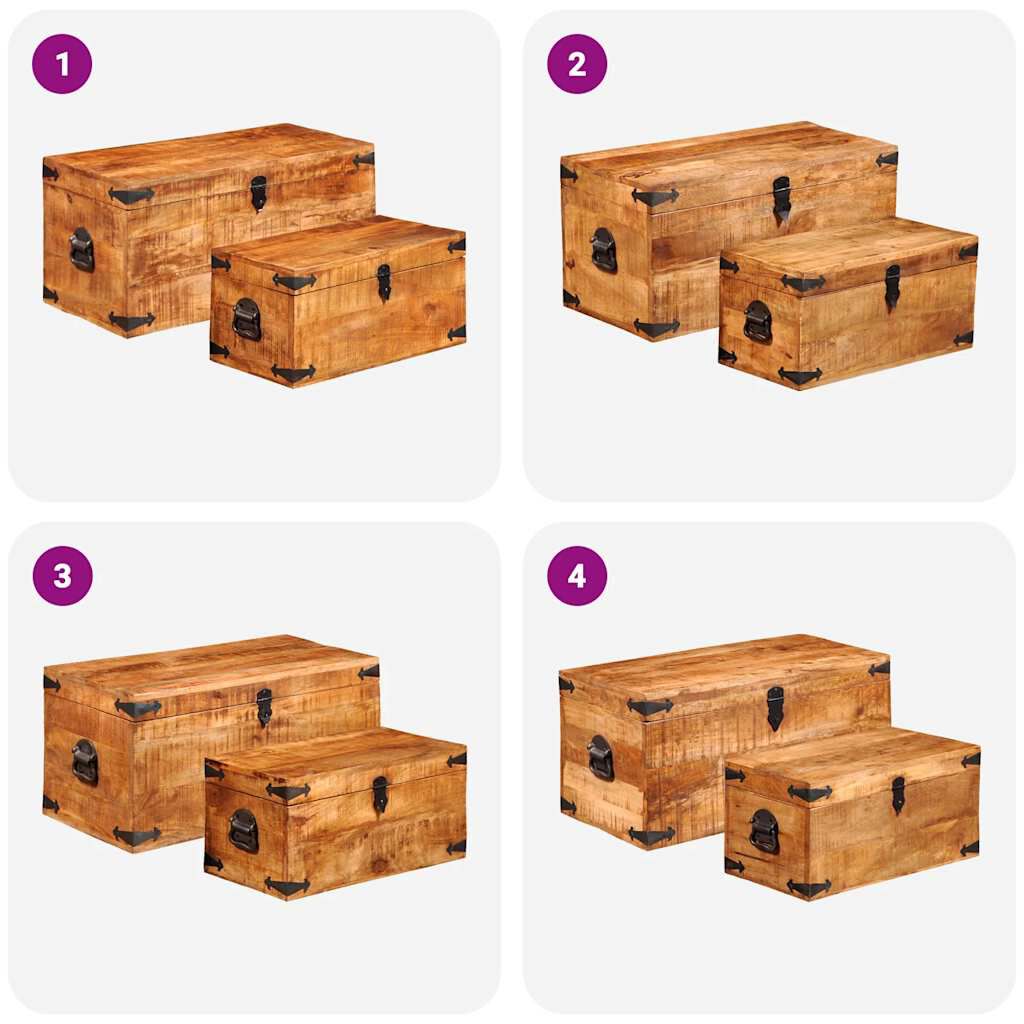 vidaXL Storage Chest Set 2 Pieces Rough Mango Wood