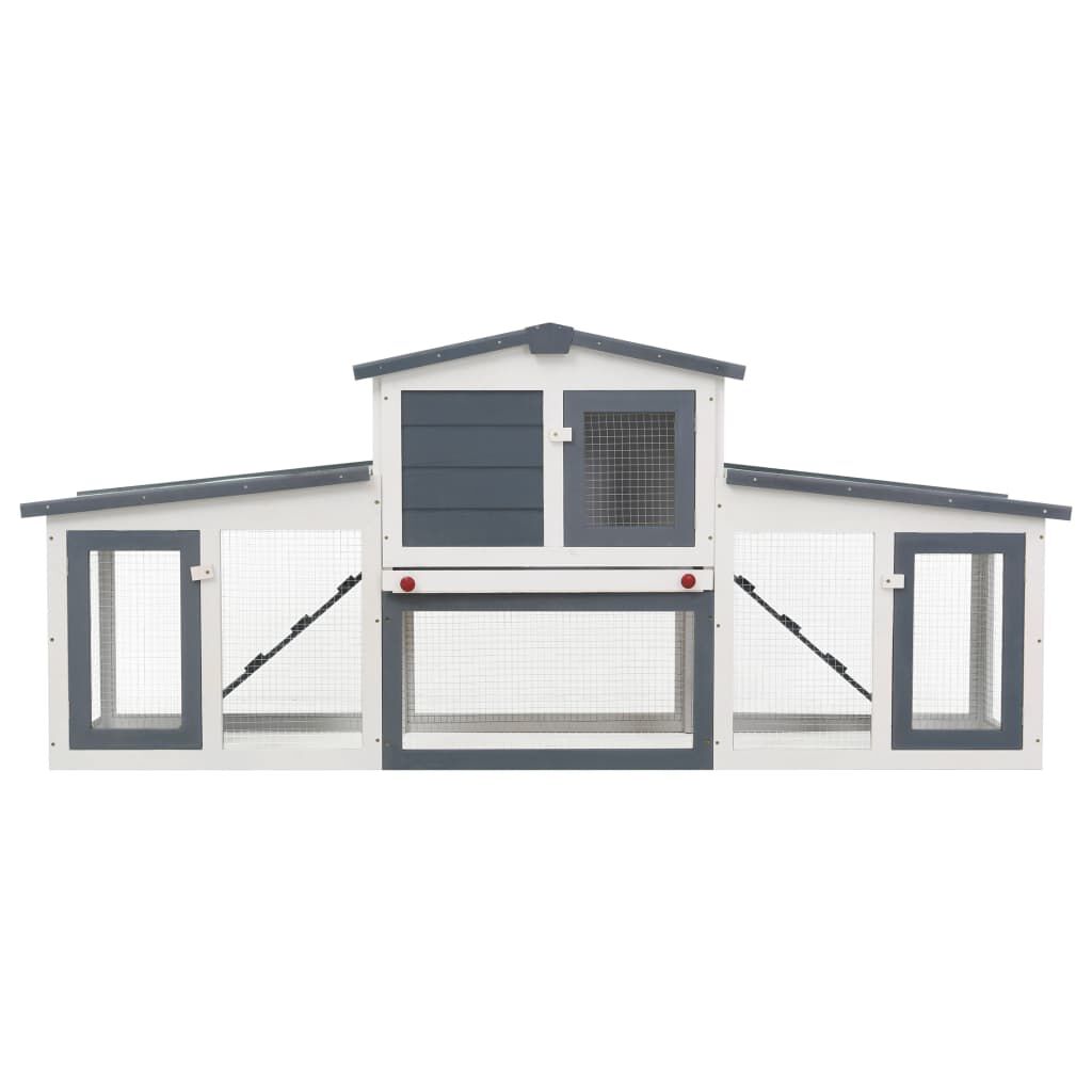 vidaXL Outdoor Large Rabbit Hutch Grey and White 204x45x85 cm Wood