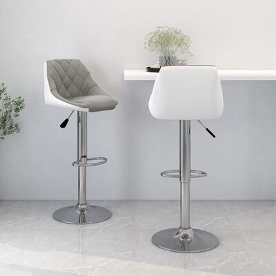 vidaXL Bar Stools 2 pcs Grey and White Faux Leather, grey and white vidaXL Bar Stools 2 pcs Grey and White Faux Leather
