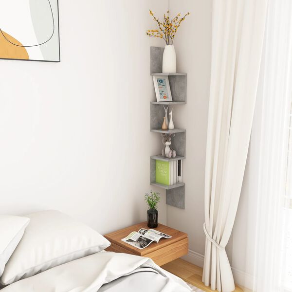 vidaXL Wall Corner Shelf Concrete Grey 20x20x127.5 cm Engineered Wood