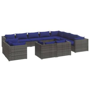 vidaXL 12 Piece Garden Lounge Set with Cushions Grey Poly Rattan
